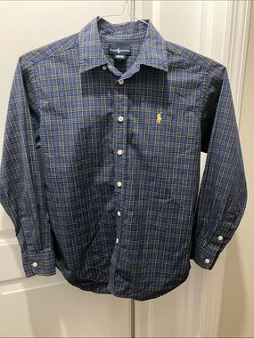Ralph Lauren Navy and Yellow Plaid Button-Down Shirt